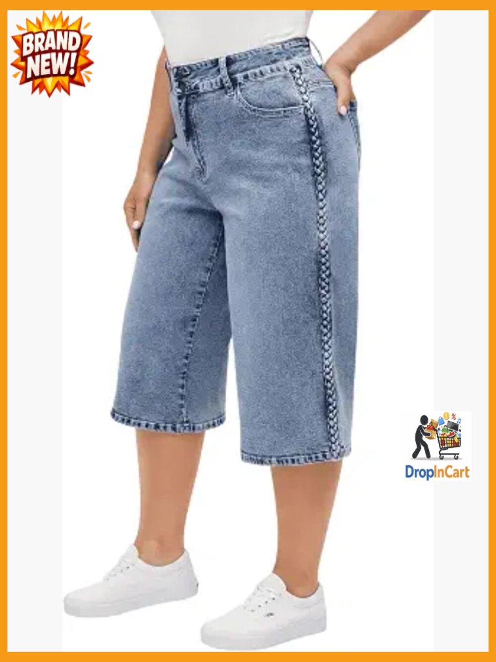 Plus Size Wide Leg Capri Jeans High Waisted Stretchy Baggy Boyfriend Curvy Denim